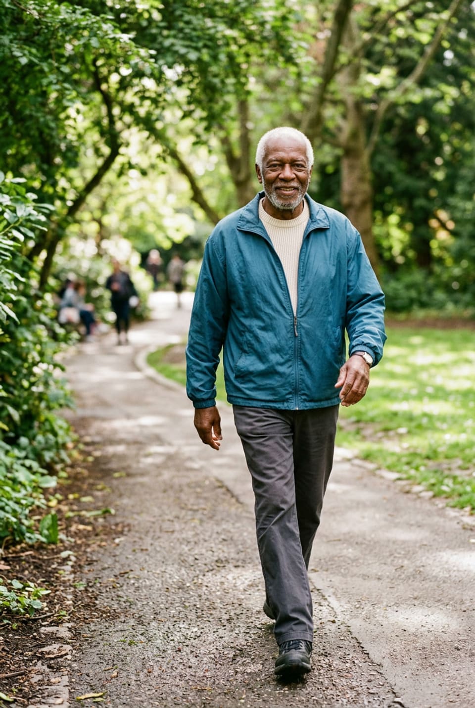 An older man walking in a park